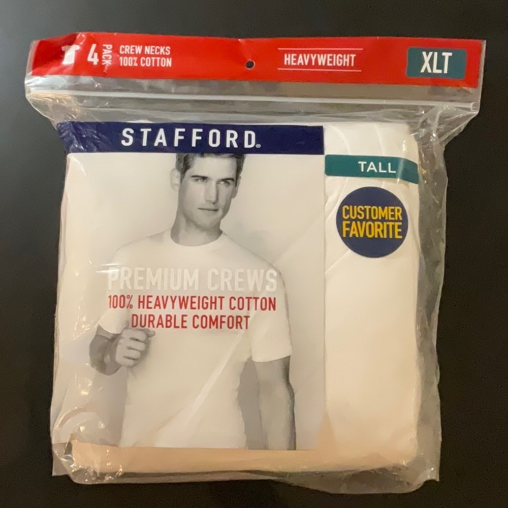4-Pack NWT Stafford White Crew Neck T-Shirts XLT